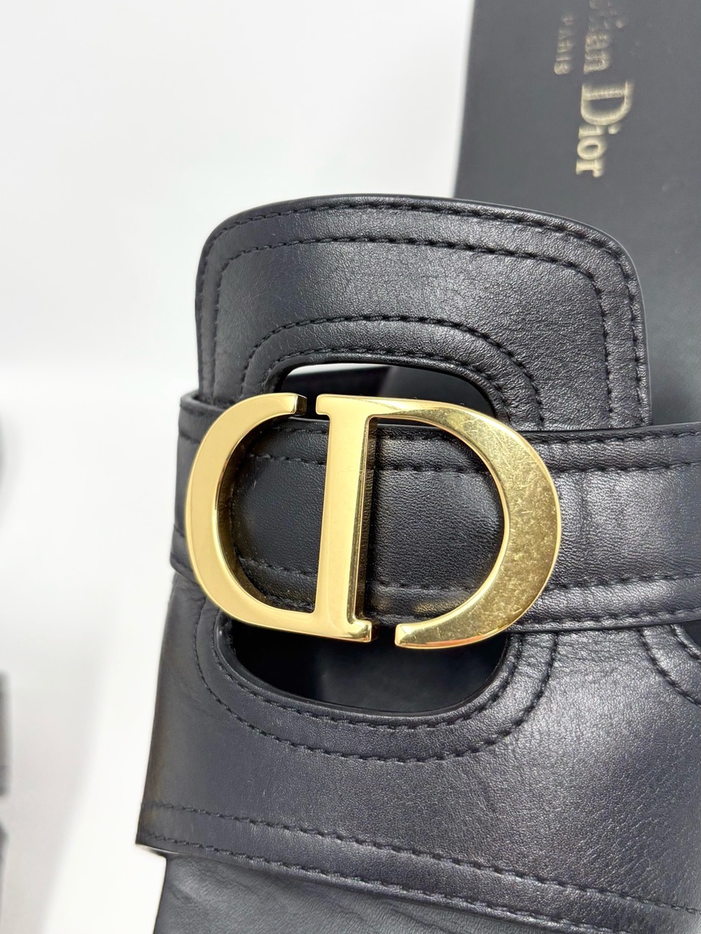 Dior 30 Montaigne Slides Black Calfskin Gold CD Logo Sandals Size 38 8 Authentic - Picture 7 of 15